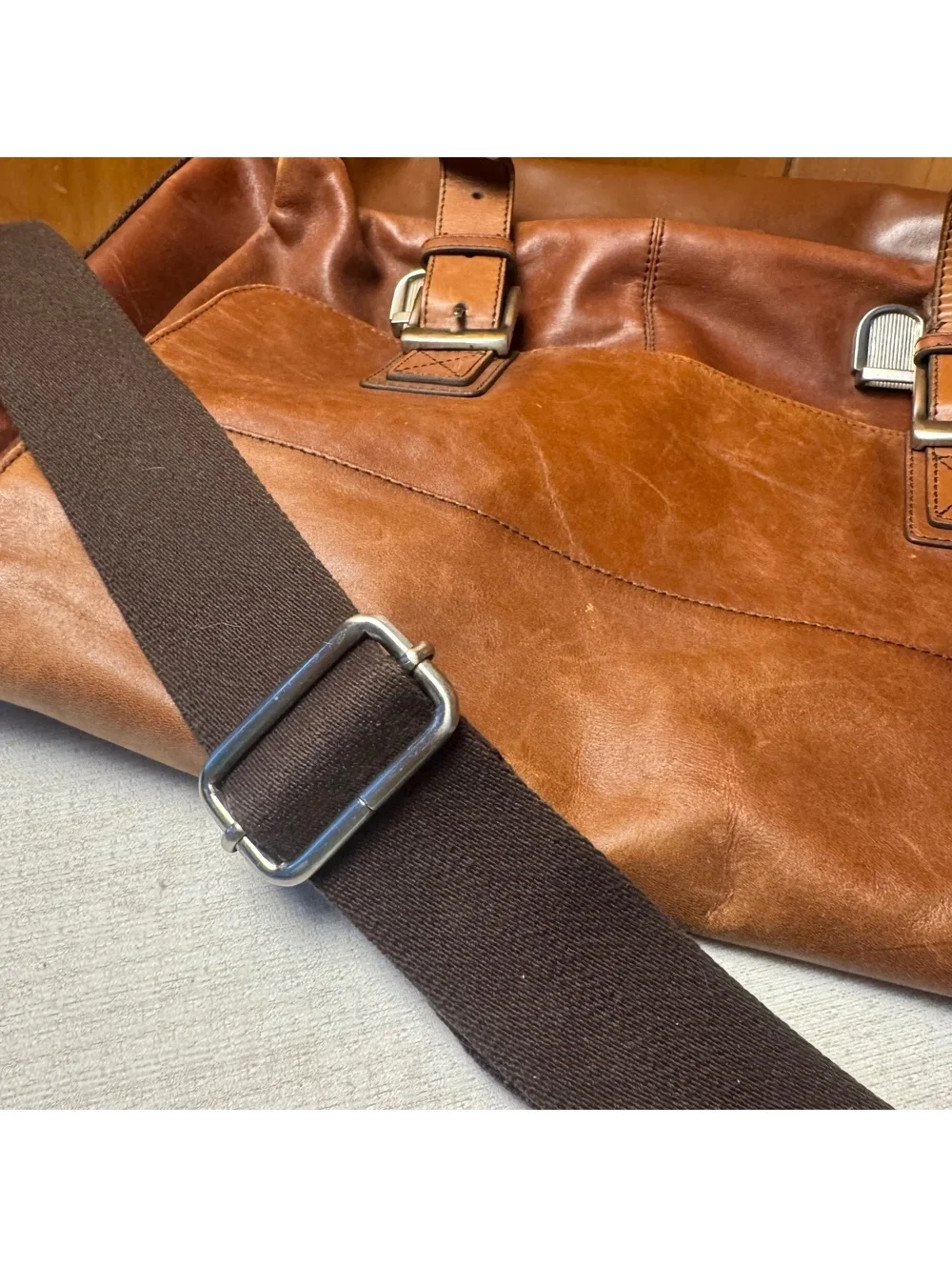 Fossil Genuine Leather Messenger Bag Brown Work Satchel Briefcase 16x12